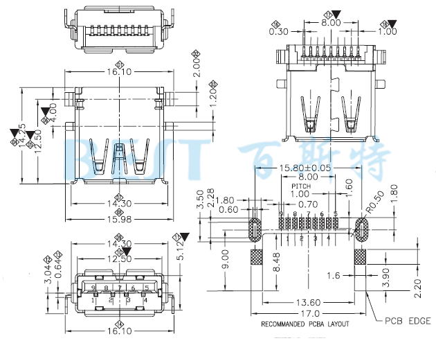 USB插座USB-A-09 3.0參考圖紙