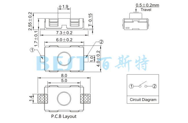 輕觸開(kāi)關(guān)TS-1181GJ參考圖紙